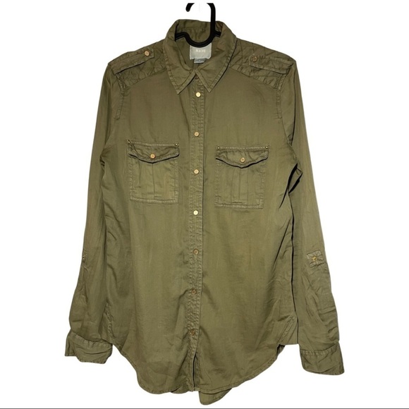 ANTHROPOLOGIE Maeve Averio Safari Green Belted Button Down Shirt size 2 - Picture 5 of 7
